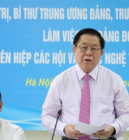 ĐỒNG CHÍ NGUYỄN TRỌNG NGHĨA, TRƯỞNG BAN TUYÊN GIÁO TRUNG ƯƠNG LÀM VIỆC VỚI ĐẢNG ĐOÀN LIÊN HIỆP CÁC HỘI VĂN HỌC NGHỆ THUẬT VIỆT NAM