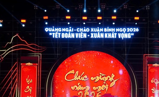 Pháo hoa rực rỡ bầu trời Quảng Ngãi chào đón năm mới Bính Ngọ